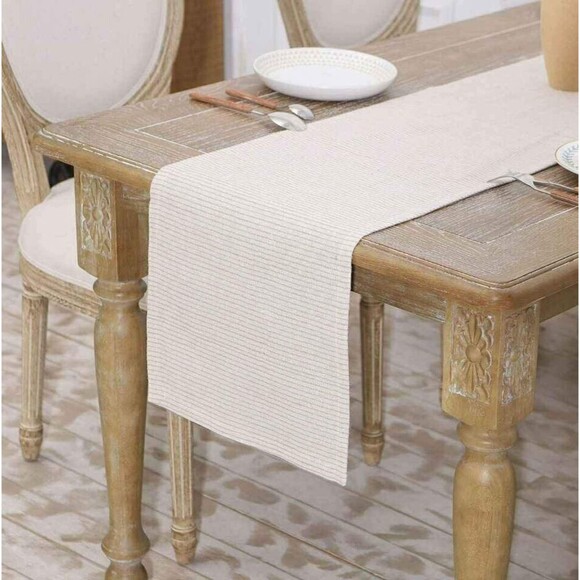 Beige Striped Country Style Classic 13 X 95 Table Runner Washable & Reusable NEW - Picture 1 of 6